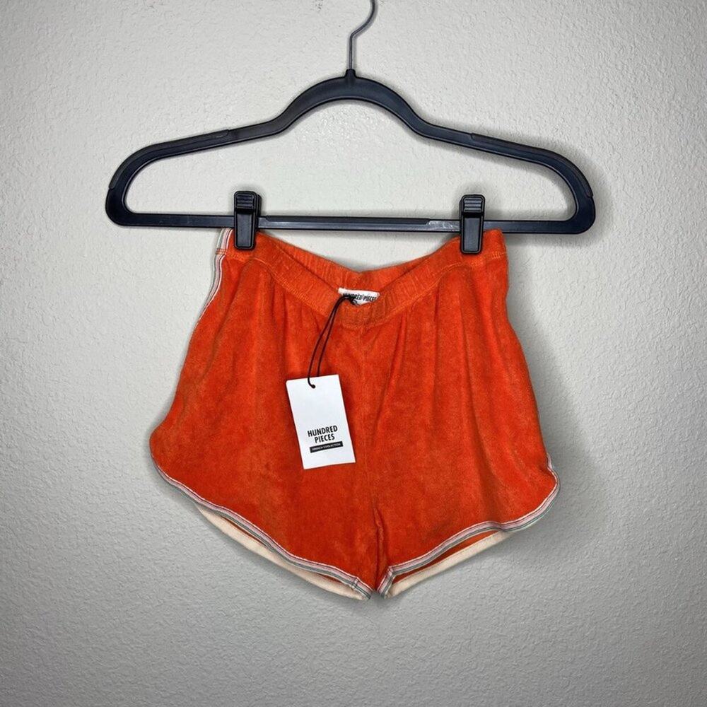 NWT HUNDRED PIECES Terry Varsity Shorts Red Orange 12 12Y